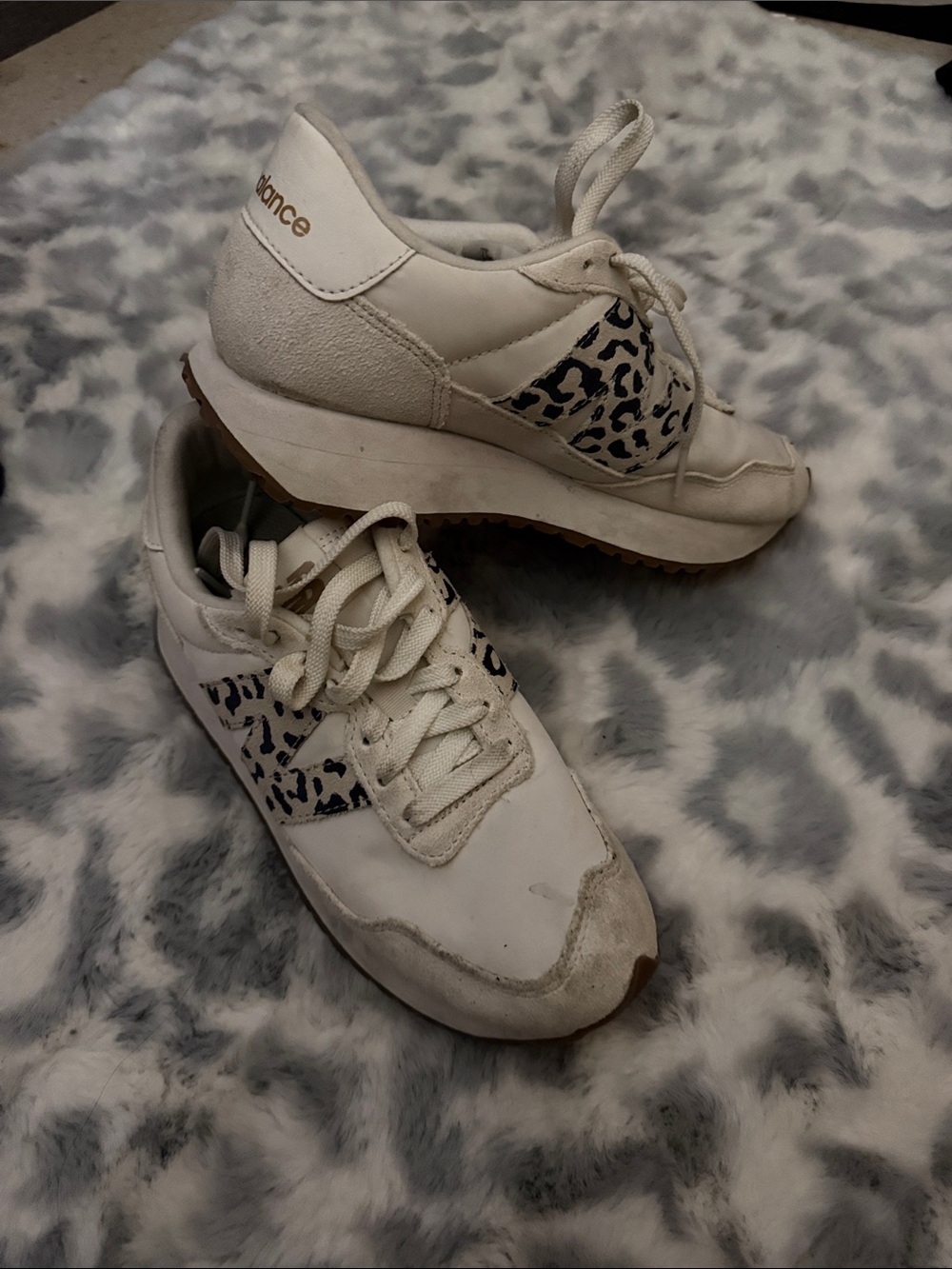 New Balance Women's White Sneakers with Black Leopard Panels